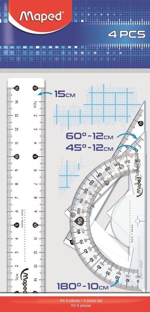 Zestaw geometryczny (linijka 15cm, 2 ekierki, kątomierz) 242815 MAPED