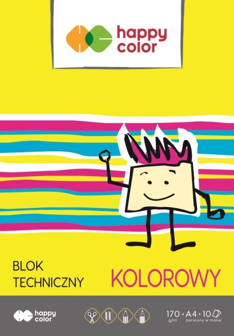 Blok techniczny kolorowy A4, 170g, 10 ark, Happy Color HA 3550 2030-09