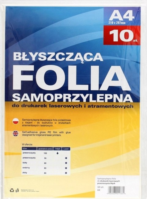 Folia Samoprzylepna A4 Do Drukarek Laserowych 50mic (10) 434010 GALERIA PAPIERU