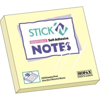 Notes samoprzylepne 76x76 żółty pastel STICK`N 100k. 21007