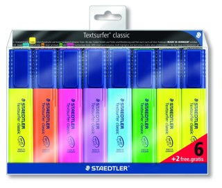 Zakreślacz Textsurfer classic, 6+2 kol. (1, 23, 4, 6, 3, 5) w etui, Staedtler S 364 WP8 A