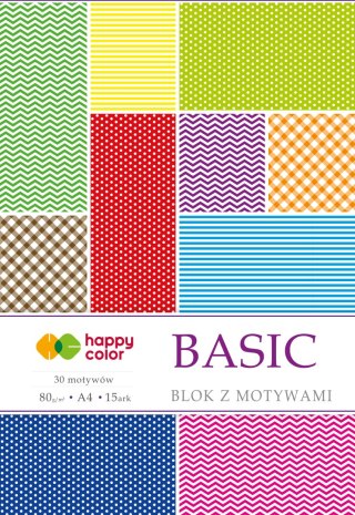 Blok z motywami BASIC, 80g/m2, A4, 15 ark, 30 motyw, Happy Color HA 3808 2030-A