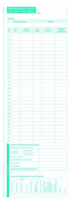 531-0 Indywidualna karta czasu pracy pracownika 1/2 A4 Miczhalczyk i Prokop