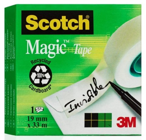 Taśma biurowa SCOTCH_ Magic_ (SM3-12), matowa, z dyspenserem, 19mm, 33m, 3szt., podajnik C-38 czarny GRATIS