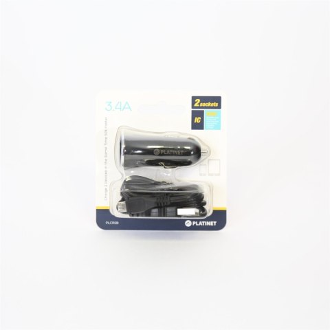 Ładowarka samochodowa 2xUSB 3,4A + MICRO CABLE KABEL 1m BLACK PLATINET CAR CHARGER PLCR2B