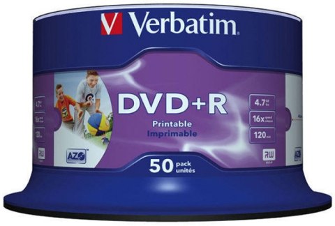 Płyta DVD+R VERBATIM 43512 16x 4,7GB (50) cake AZO Wide Inkjet Printable