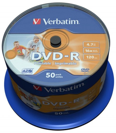 Płyta DVD-R VERBATIM CAKE (50) Printable nadruk Wide 4.7GB x16 43533