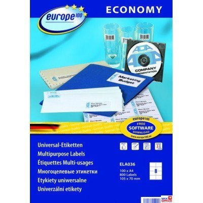 Etykiety uniwersalne białe ELA036 105 x 70 100 ark. Economy Europe10 Avery Zweckform