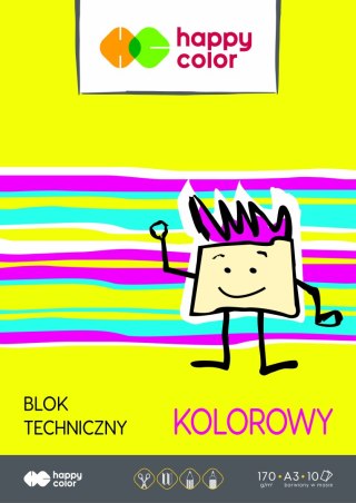 Blok techniczny kolorowy A3, 170g, 10 ark, Happy Color HA 3550 3040-09