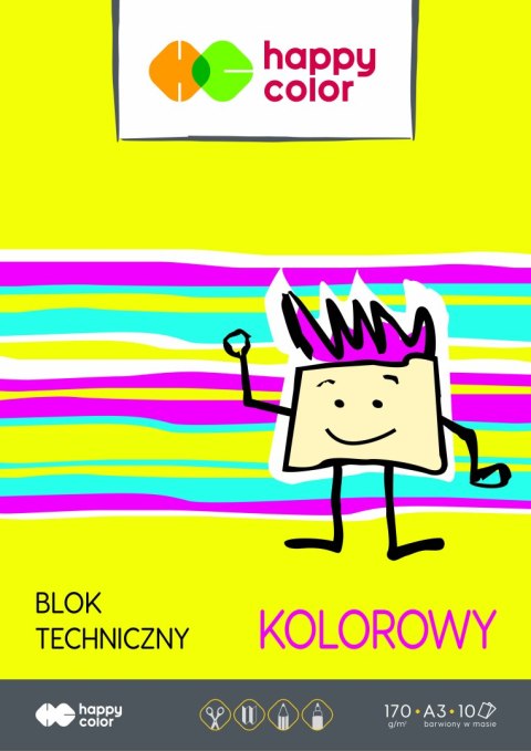 Blok techniczny kolorowy A3, 170g, 10 ark, Happy Color HA 3550 3040-09