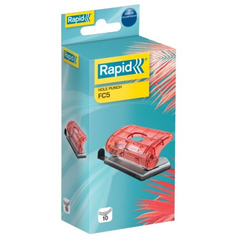 Dziurkacz mini Rapid ColourBreeze FC5, 10 kartek, 5 lat gwarancji, koralowy 5001533