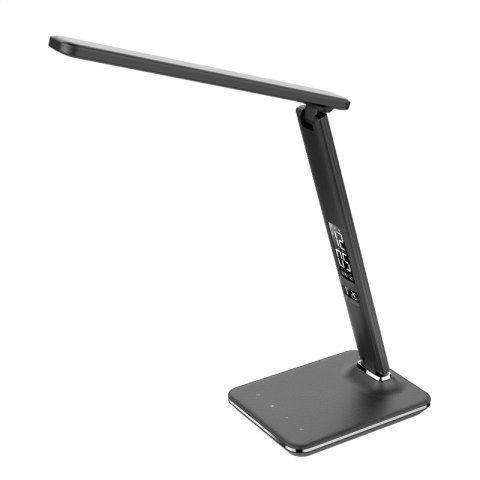 Lampka biurkowa czarna led Platinet 14W PDLU13 z zegarem, alarmem, termometrem i ładowarką USB.