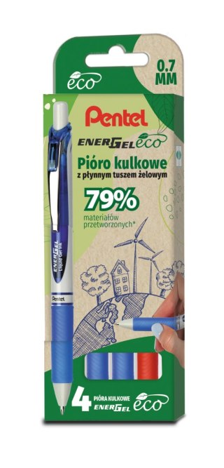 Pióro kulkowe ENERGEL ECO (kpl. 4szt - czerwony, 3x niebieski) BL77E-ST4BCCCPL PENTEL