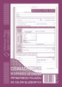 Oświadczenie w sprawie używania prywatnego pojazd do celów służbowych A5, offset 40 kartek, 10-811-3 DOTTS