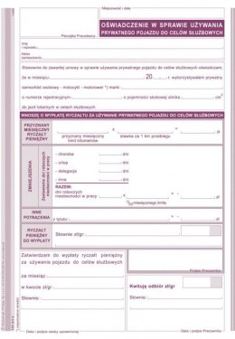 Oświadczenie w sprawie używania prywatnego pojazd do celów służbowych A5, offset 40 kartek, 10-811-3 DOTTS