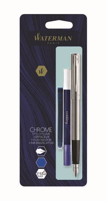 Pióro wieczne (F) + wymazywacz + długi nabój ALLURE CHROME CT WATERMAN, 2135200, blister