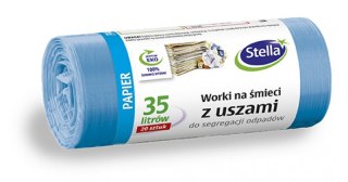 Worki do segegacji PAPIER niebieskie z uszami LDPE 35l (20szt.) STELLA 032211