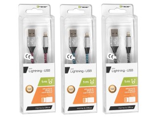 Kabel USB 2.0 iPhone AM - lightning 1,0m czarno-srebrny TRACER TRAKBK46268