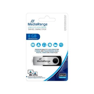 Pamięć Pendrive MediaRange 8GB USB 2.0, obracany, srebrno-czarny, MR908