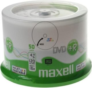 Płyta MAXELL DVD+R 4.7GB 16x, (50szt) PRINTABLE, white, do nadruku, cake 275702