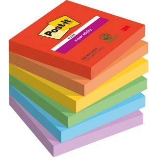 Bloczek samoprzylepny POST-IT Super Sticky (654-6SS-PLAY), 76x76mm, 6x90 kart., PLAYFUL