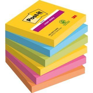 Bloczek samoprzylepny POST-IT Super Sticky,, 76x76mm, 6x90 kart., CARNIVAL