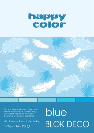 Blok Deco Blue A4, 170g, 20 ark, 5 kol. tonacja niebieska, Happy Color HA 3717 2030-032