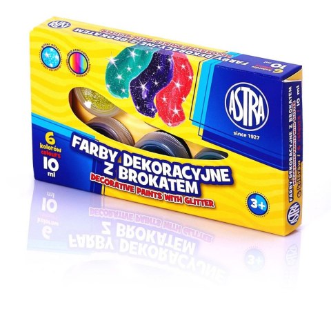 Farby dekoracyjne Astra z brokatem 6 kolorów - 10 ml, 301116001