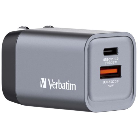 Ładowarka sieciowa/ścienna VERBATIM GAN CHARGER, 35W, 2xport, TYPE C+USB A, 32200