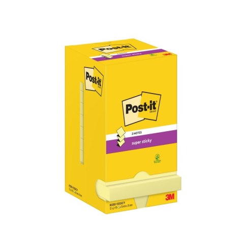 Bloczek samoprzylepny POST-IT Super sticky Z-Notes (R330-12SS-CY), 76x76mm, 12x90 kart., żółty