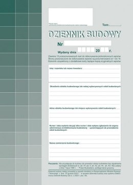 603-S11 Dziennik Budowy A4, 20str. (10 kompletów oryginał+kopia) samokopia Michalczyk i Prokop