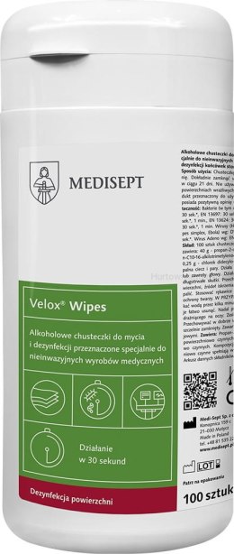 MEDISEPT VELOX WIPES Chusteczki na bazie alkoholu do szybkiej dezynfekcji powierzchni 100 sztuk
