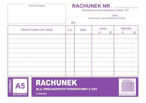 231-3 Rachunek A5 dla zwolnionych podmiotowo z VAT (poziom) MICHALCZYK i PROKOP