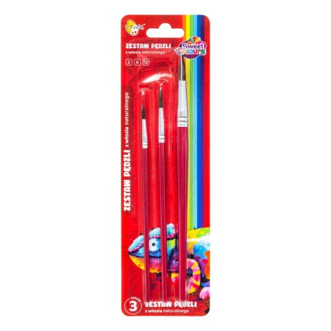 Zestaw pędzli 3 sztuki z włosia naturalnego nr: 2,6,12 Sweet Colours 60744 OTOCKI