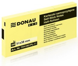 Bloczki samoprzylepne ECO (3szt x 100 ) karteczek jasnożółte 38x51 7591001PL-11 DONAU