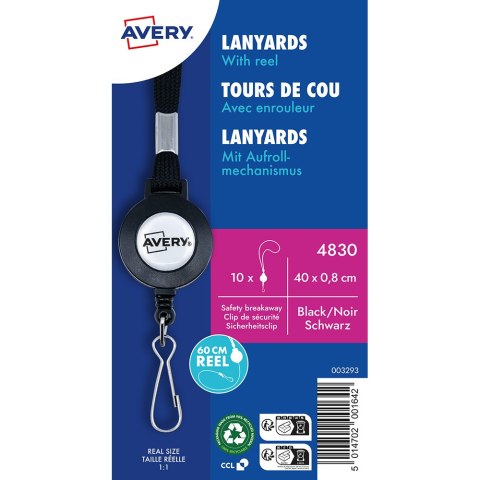 Smycze PP z mechanizmem ściągającym o dł 60 cm, 10 szt.; 8 x 400 mm, czarne, 4830