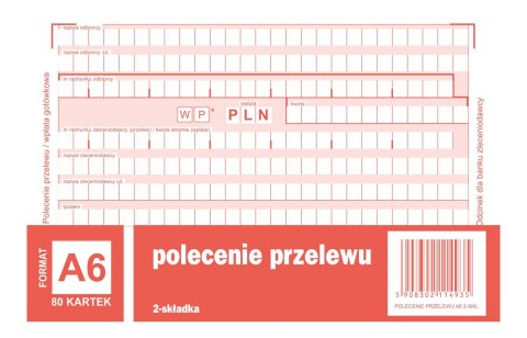 Polecenie przelewu, (1+1), A6 80 kartek, 10-449-5M DOTTS