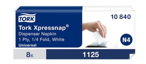 Serwetki dyspenserowe Tork, 1 warstwa, celuloza, 6x33 cm, kolor biały, 9000 szt, system N4 8op x 1125, 10840