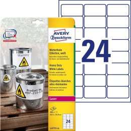 Etykiety foliowe 63,5 x 33,9 mm, białe etykiety wodoodporne z trwałym klejem, etykiety poliestrowe na znaki BHP, 20 ark. / op., 
