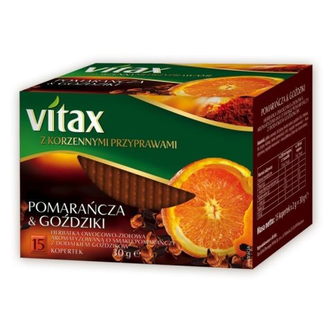 Herbata VITAX owocowo-ziołowa, pomarańcza i goździki, 15 kopert, 060453