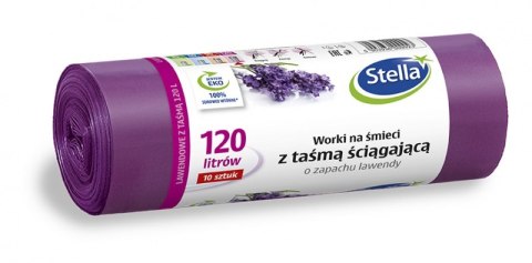 Worki na śmieci STELLA, z taśmą ściągającą, zapach lawendy, 120 l, 10 szt., lawendowy, 009923