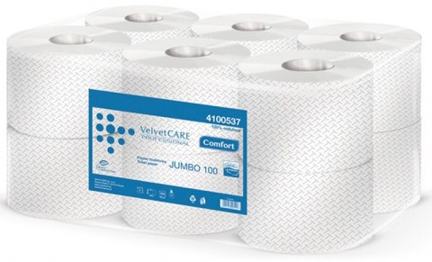 Papier toaletowy celuloza, 2 warstwy, biały, 100m - 800 listków (12szt) VELVET PROFESSIONAL JUMBO 4100537