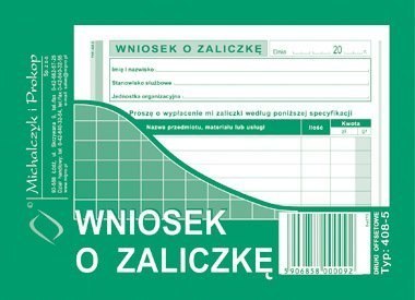 408-5 Wniosek o zaliczkę MICHALCZYK&PROKOP A6 40 kartek