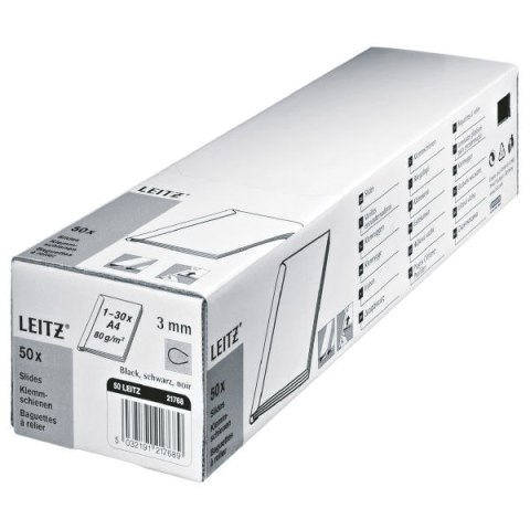 Grzbiety wsuwane LEITZ A4/3mm czarny do 30 kartek 50szt 21768