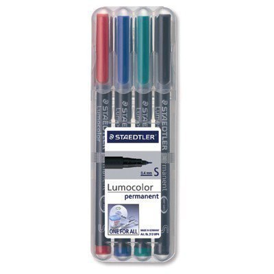 Foliopis Lumocolor, B, wodoodporny, zestaw 4 kol. (2, 3, 5, 9) w etui box, Staedtler S 314 WP4