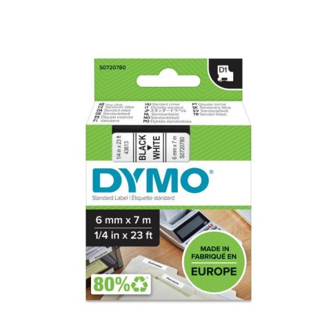 Taśma DYMO D1 - 6 mm x 7 m, czarny / biały S0720780 do drukarek etykiet