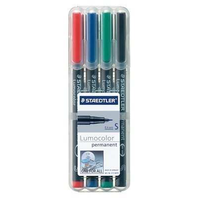 Foliopis Lumocolor, S, wodoodporny, zestaw 4 kol. (2, 3, 5, 9) w etui box, Staedtler S 313 WP4